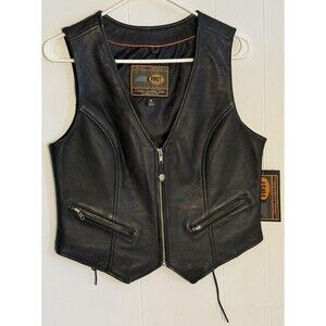 First Classics Leather Vest Womens Medium Black Lauren Motorcycle Lace Up Sides